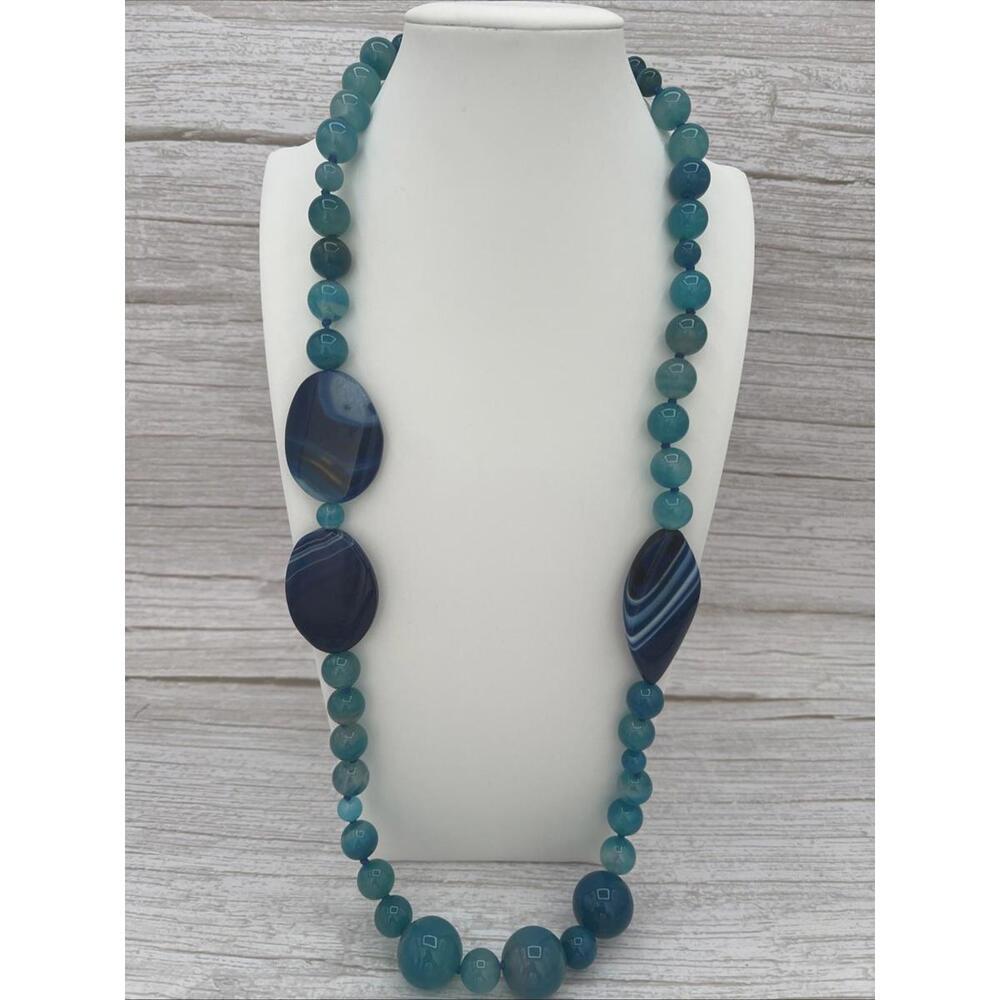 Jay King Mine Finds Turquoise Blue Agate Beads Necklace Asymmetric Wow 26”
